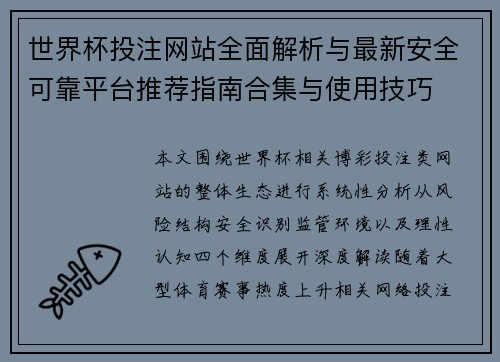 世界杯投注网站全面解析与最新安全可靠平台推荐指南合集与使用技巧