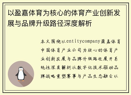 以盈嘉体育为核心的体育产业创新发展与品牌升级路径深度解析