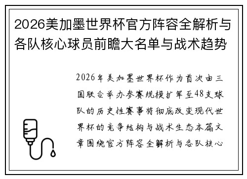 2026美加墨世界杯官方阵容全解析与各队核心球员前瞻大名单与战术趋势深度观察